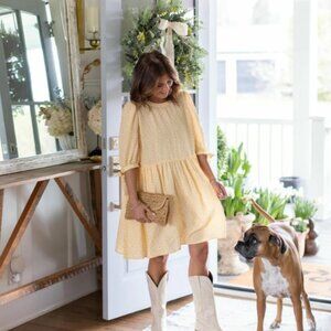 Jillian Harris x Smash+Tess Garden Party Mini Dress Yellow floral. Size S. BNWT